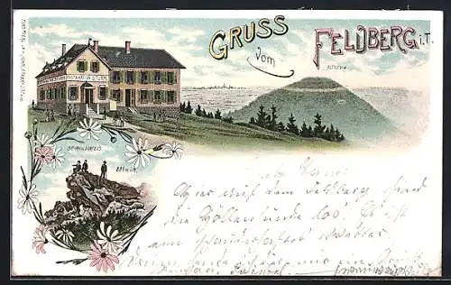 Lithographie Feldberg / Taunus, Brunhildenfels mit Restauration Sturm