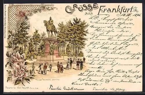 Lithographie Frankfurt a. M., Kaiser Wilhelm I.-Denkmal mit Besuchern