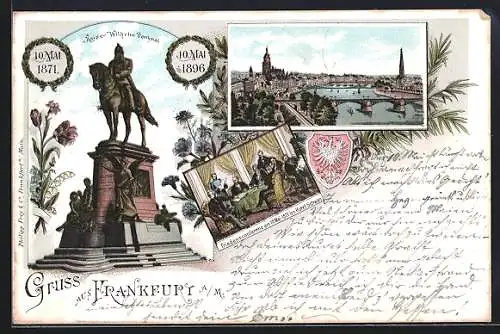 Lithographie Frankfurt, Friedensfeier 10.5.1896, Kaiser Wilhelm-Denkmal