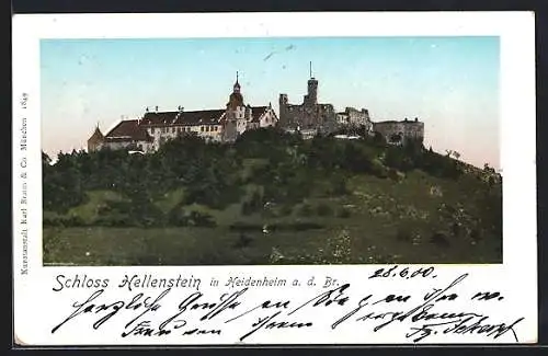 Goldfenster-AK Heidenheim a. d. Br., Schloss Hellenstein mit leuchtenden Fenstern