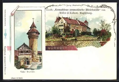 Lithographie Nürnberg, Tiefer Brunnen, Teilansicht