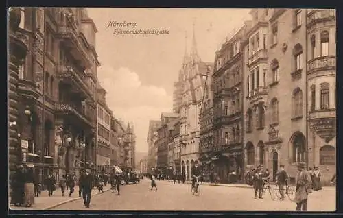 AK Nürnberg, Belebte Strassenpartie aus der Pfannenschmiedgasse