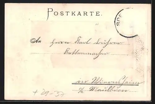 Passepartout-Lithographie Speyer, Ortsansicht hinter Bauern bei der Feldarbeit, Wappen