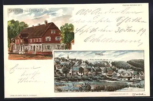 Lithographie Pforzheim, Restaurant Seehaus, Würm