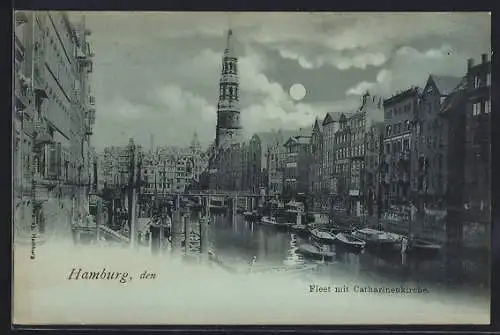 Mondschein-AK Hamburg, Fleet mit Catharinenkirche