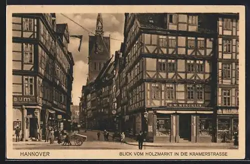 AK Hannover, Blick vom Holzmarkt in die Kramerstrasse mit Geschäften