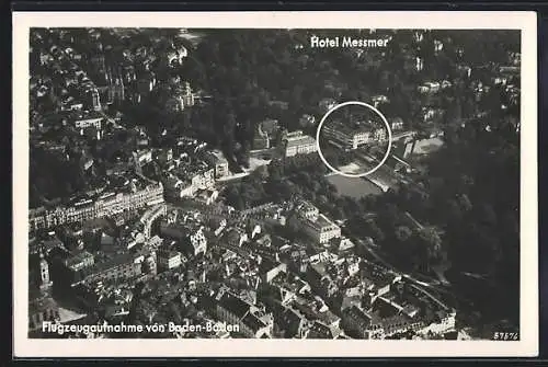 AK Baden-Baden, Flugzeugaufnahme mit Hotel Messmer