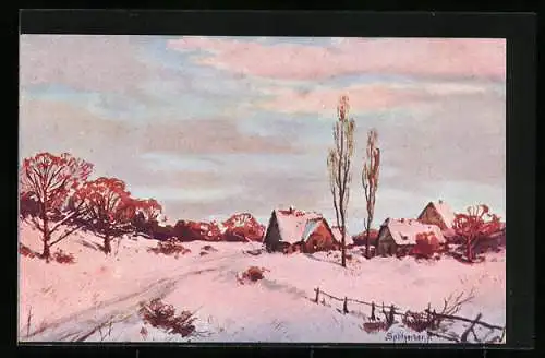 Künstler-AK August Splitgerber: Winterlandschaft im Abendlicht