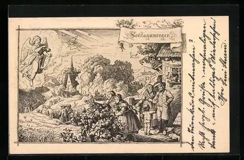 Künstler-AK Ludwig Richter: Sonntagsmorgen im Dorfe