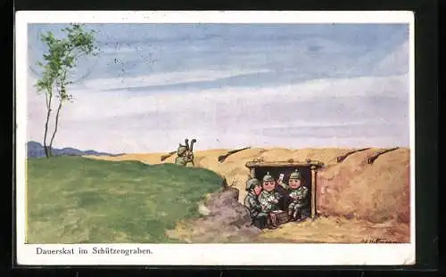 Künstler-AK Ad. Hoffmann: Soldaten beim Dauerskat im Schützengraben