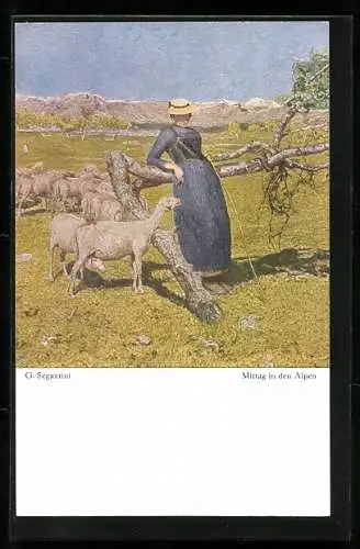 Künstler-AK Giovanni Segantini: Schafhirtin in den Alpen