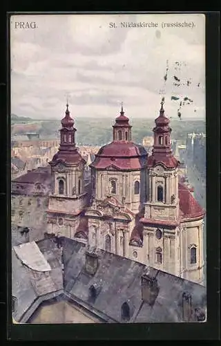 Künstler-AK Jaroslav Setelik: Prag, St. Niklaskirche aus der Vogelschau