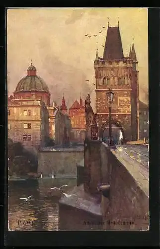 Künstler-AK Jaroslav Setelik: Praha / Prag, der alte Brückenturm in der Altstadt