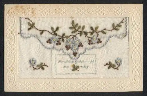 Seidenstick-AK Geburtstagskarte mit Vergissmeinnicht