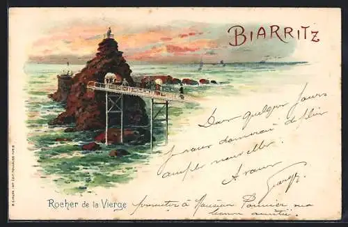 Lithographie Biarritz, Rocher de la Vierge