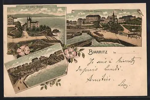 Lithographie Biarritz, Le Port des Pecheurs, La Villa Belza