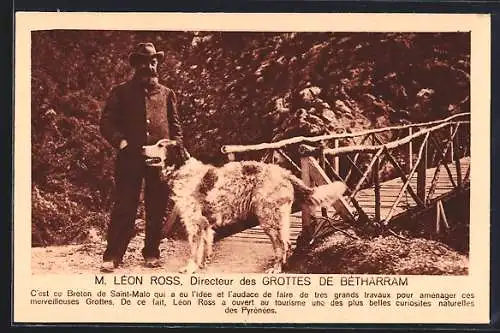 AK Grottes de Betharram, M.Leon Ross mit seinem Pyrenäenberghund vor den Höhlen