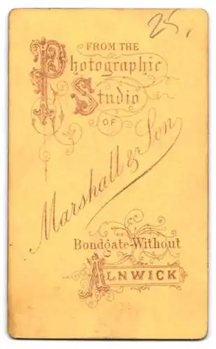 Fotografie Marshall & Son, Alnwick, Bondgate Without, Herr in elegantem Anzug auf kunstvollem Stuhl sitzend