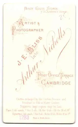 Fotografie J. E. Bliss, Cambridge, St. Andrew`s Street 7, Portrait eines Herren mit Schnurrbart