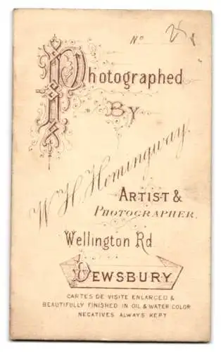 Fotografie W.H. Hemingway, Dewsbury, Wellington Rd, Frau in elegantem Kleid neben einem gepolsterten Stuhl