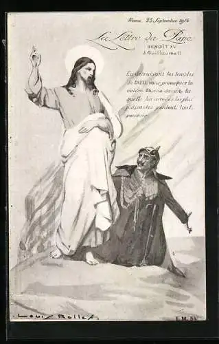 Künstler-AK Jesus und betender Wilhelm II., Propaganda Entente