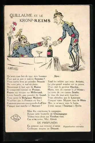 Künstler-AK Wilhelm II. und der Kronprinz trinken Champagner, Propaganda Entente