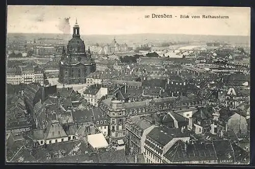 AK Dresden, Panoramablick auf Frauenkirche mit Neumarkt