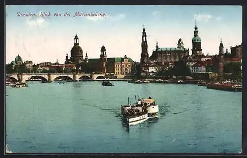 AK Dresden, Blick von der Marienbrücke mit Dampfer