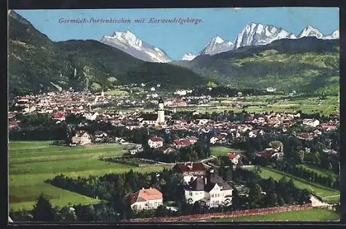 AK Garmisch-Partenkirchen, Ortsansicht mit dem Karwendelgebirge