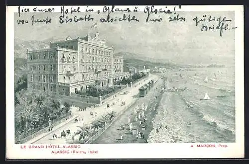 Künstler-AK Alassio /Riviera, Le Grand Hotel Alassio, Prop. A. Marson