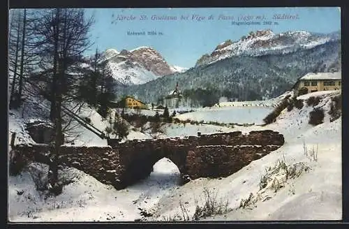 AK Vigo di Fassa, Kirche St. Giuliana, Rotwand, Mugonispitzen