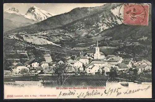 AK St-Julien-en-Beauchêne /Hautes-Alpes, Teilansicht mit Kirche