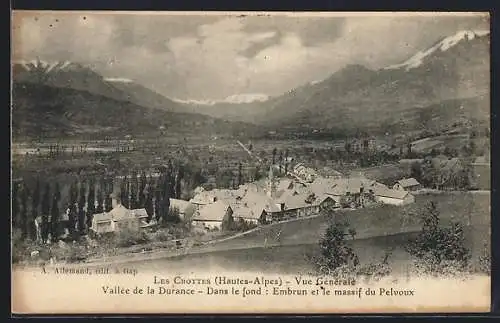 AK Les Crottes /Hautes-Alpes, Vallée de la Durance, Vue Générale, Dans le fond, Embrun et le massif du Pelvoux