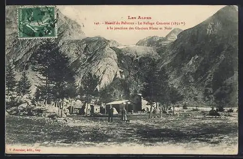 AK Massif du Pelvoux, Le Refuge Cezanne a la jonction des Glaciers Blanc et Noir, Les Alpes