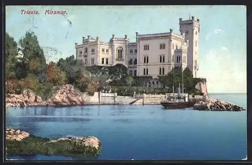 AK Trieste, Blick zum Schloss Miramar