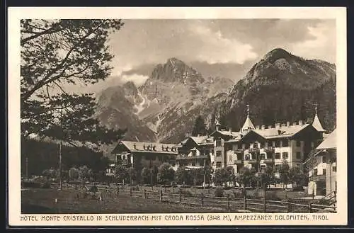 AK Schluderbach, Hotel Monte Cristallo mit Croda Rossa