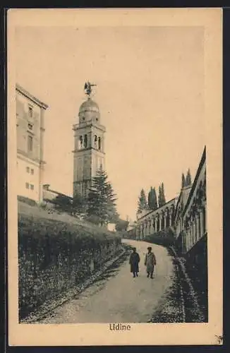 AK Udine, Strassenpartie mit Turm