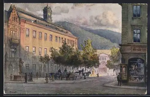 Künstler-AK Heidelberg, die Universität und das neue Kollegienhaus