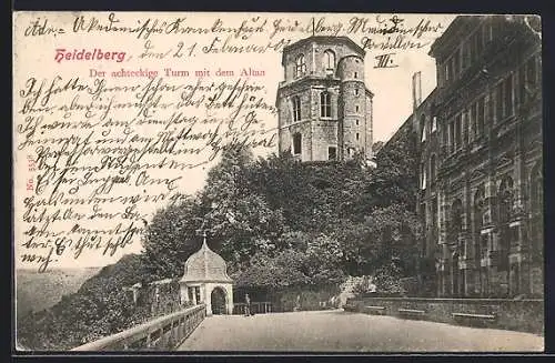 AK Heidelberg, Achteckiger Turm mit Altan