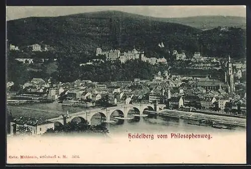 AK Heidelberg, Ortsansicht vom Philosophenweg