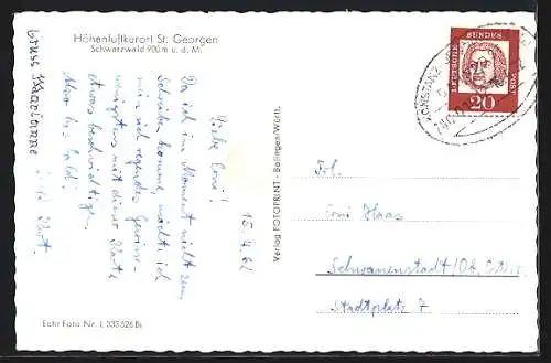 AK St. Georgen /Schwarzwald, Strassenpartie mit Kirche