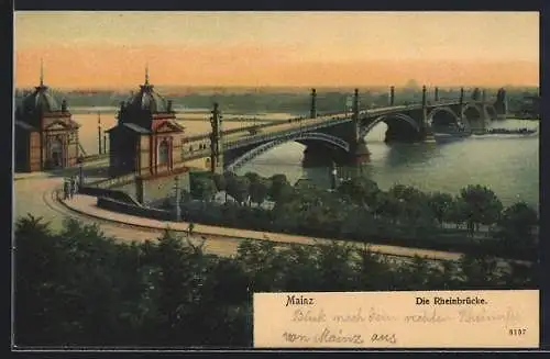 AK Mainz, Blick auf Rheinbrücke