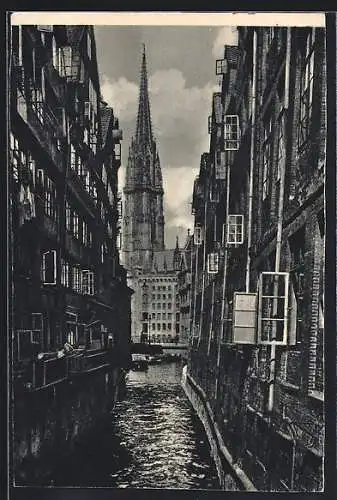 AK Hamburg, Blick auf Fleet mit Kirche