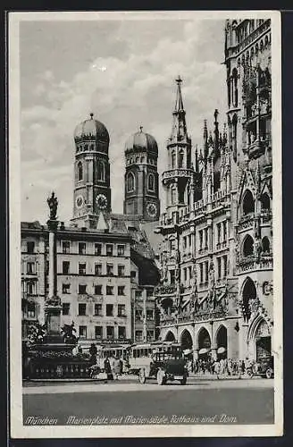 AK München, Marienplatz mit Mariensäule, Rathaus und Dom