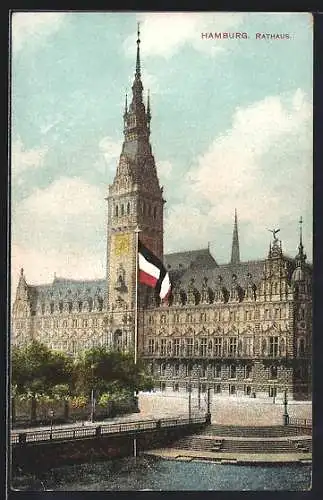 AK Hamburg, Rathaus mit Ufertreppe, Fahne