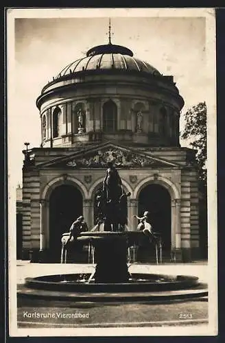 AK Karlsruhe, Vierordtbad mit Brunnen