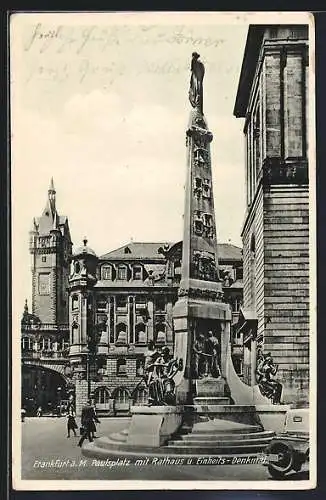 AK Alt-Frankfurt, Paulsplatz mit Rathaus und Einheits-Denkmal