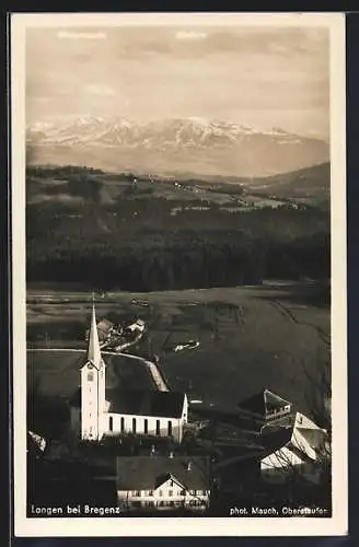 AK Langen bei Bregenz, Ortsansicht mit Bergpanorama