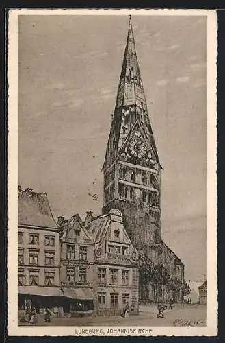 Künstler-AK Lüneburg, Blick auf die Johanneskirche