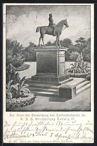 Lithographie Darmstadt, Partie am Denkmal Grossherzog Ludwig IV.